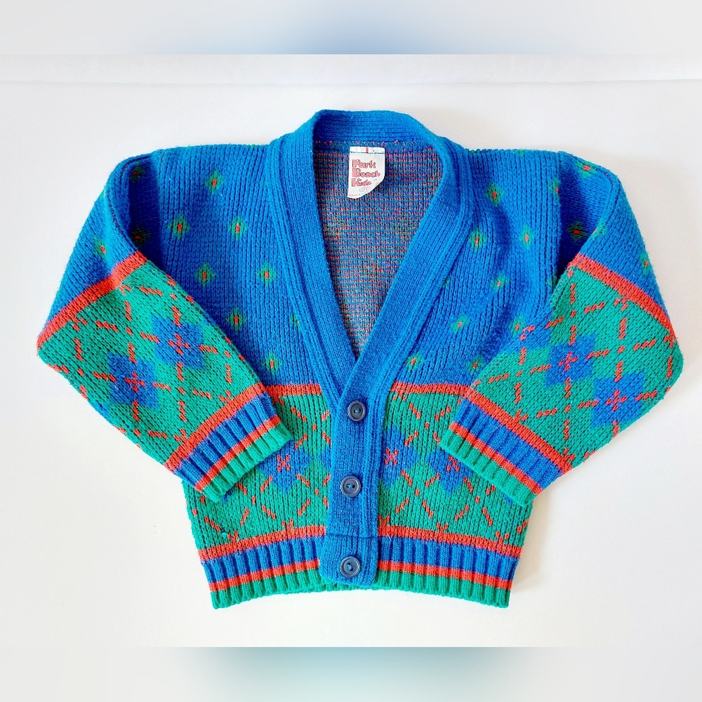 Vibrant Blue and Green Kids Cardigan